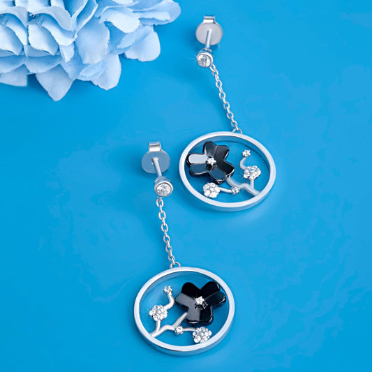 Silver Black Dahlia Earrings Silvish