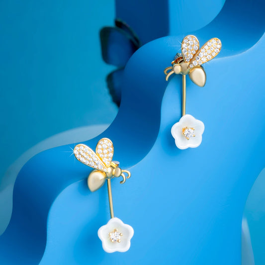 Gold Plated Wildflower Bee Earrings Silvish