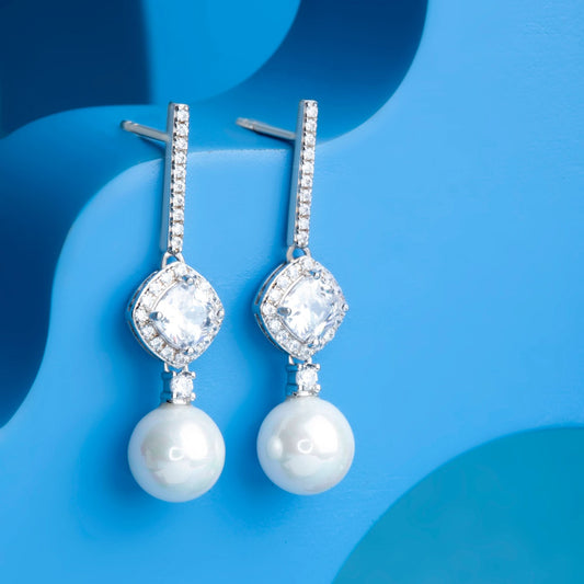 Silver Royal Pearl Danglers Silvish