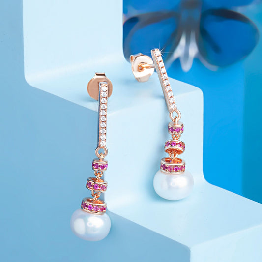 Rose Gold Pearl Queen Danglers