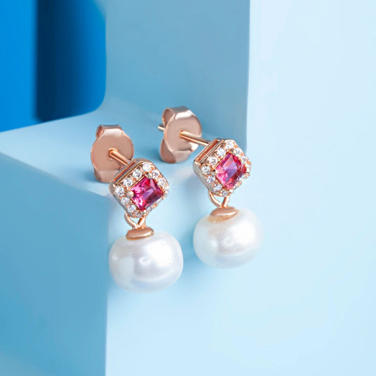 Rose Gold Plated Lunaire Pearl Earring Silvish