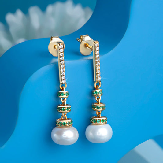 Gold Plated Pearl Queen Danglers Silvish