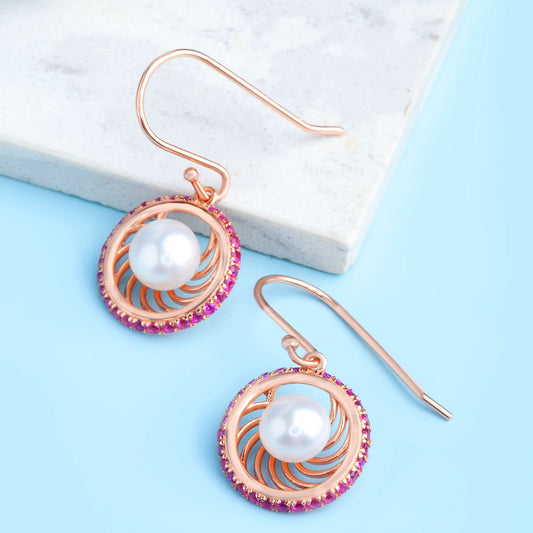 Rose Gold Pearl Swirl Earrings Silvish