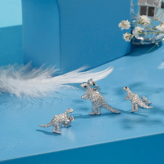 Silver Dinosaur Pendent Set