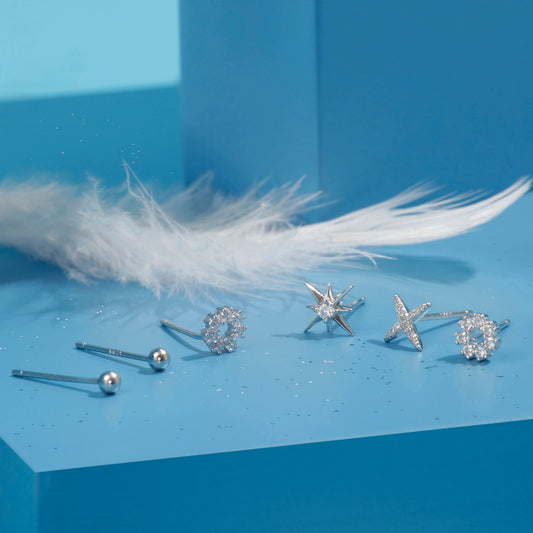 Silver Multi Star Stud Set Silvish