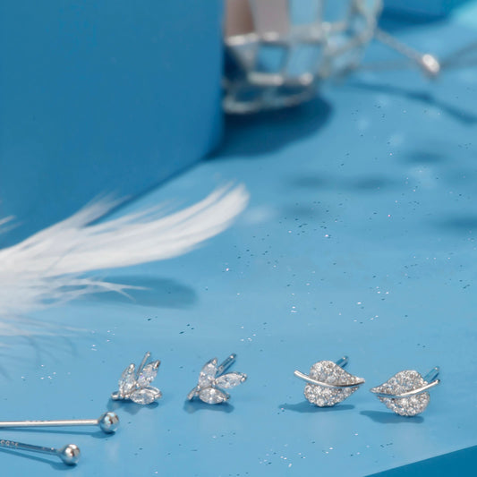 Silver Elegant Leafs Stud Set Silvish