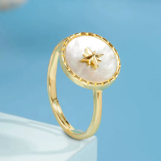 Gold Plated Golden Star Mother-of-Pearl Ring Silvish