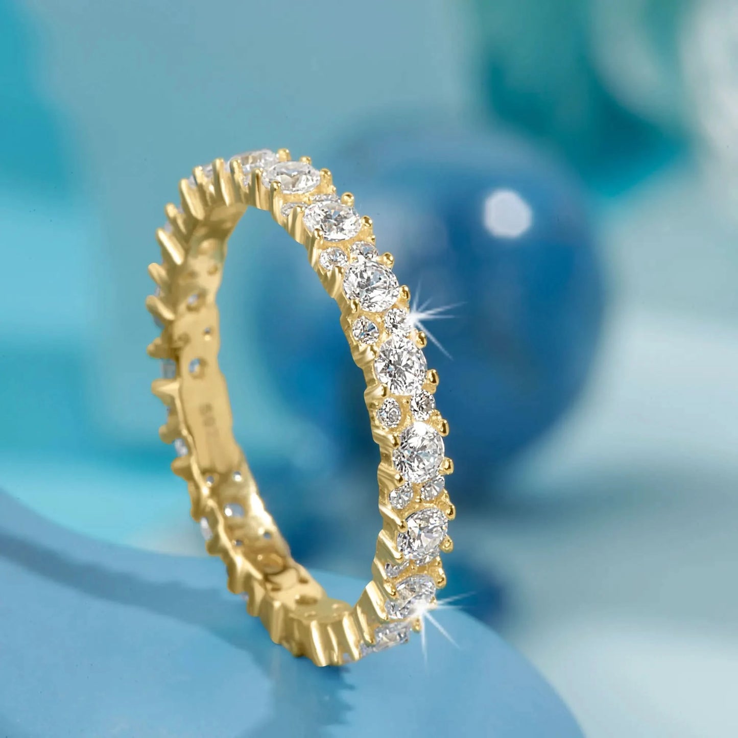 "Golden Eternity" 925 Band Ring With Blue Back Ground