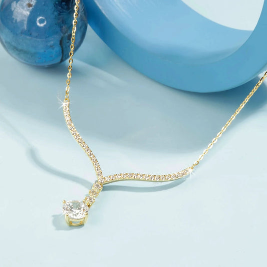 Gold Plated Golden Radiant Drop Necklace Silvish