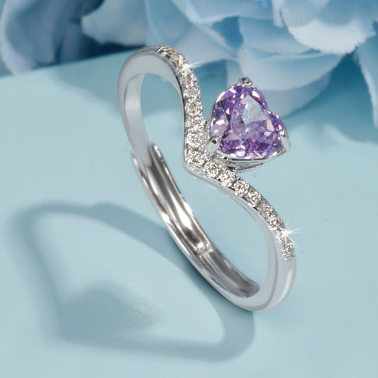Silver Purple Passion Heart Ring