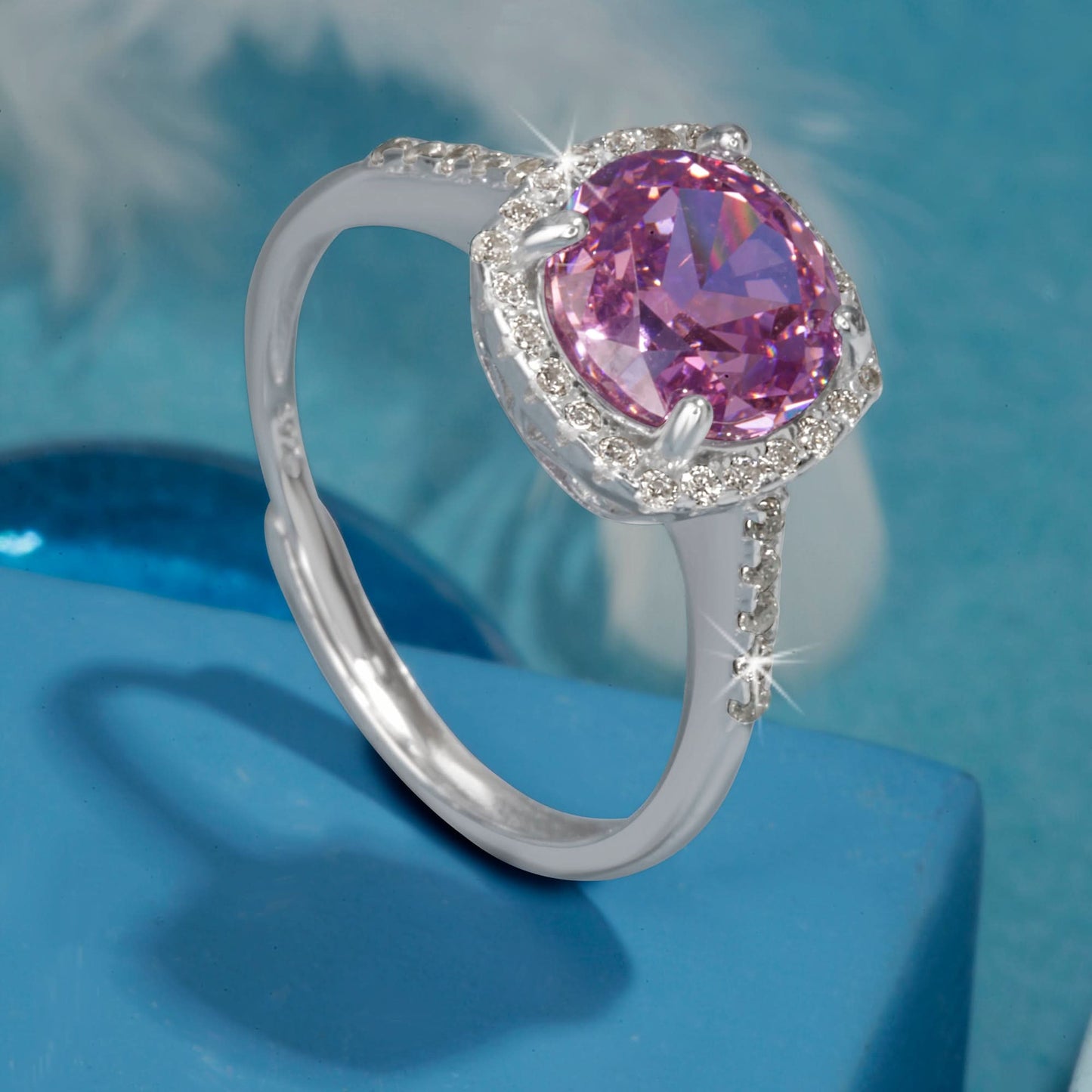 Silver Pink Aura Solitaire Ring