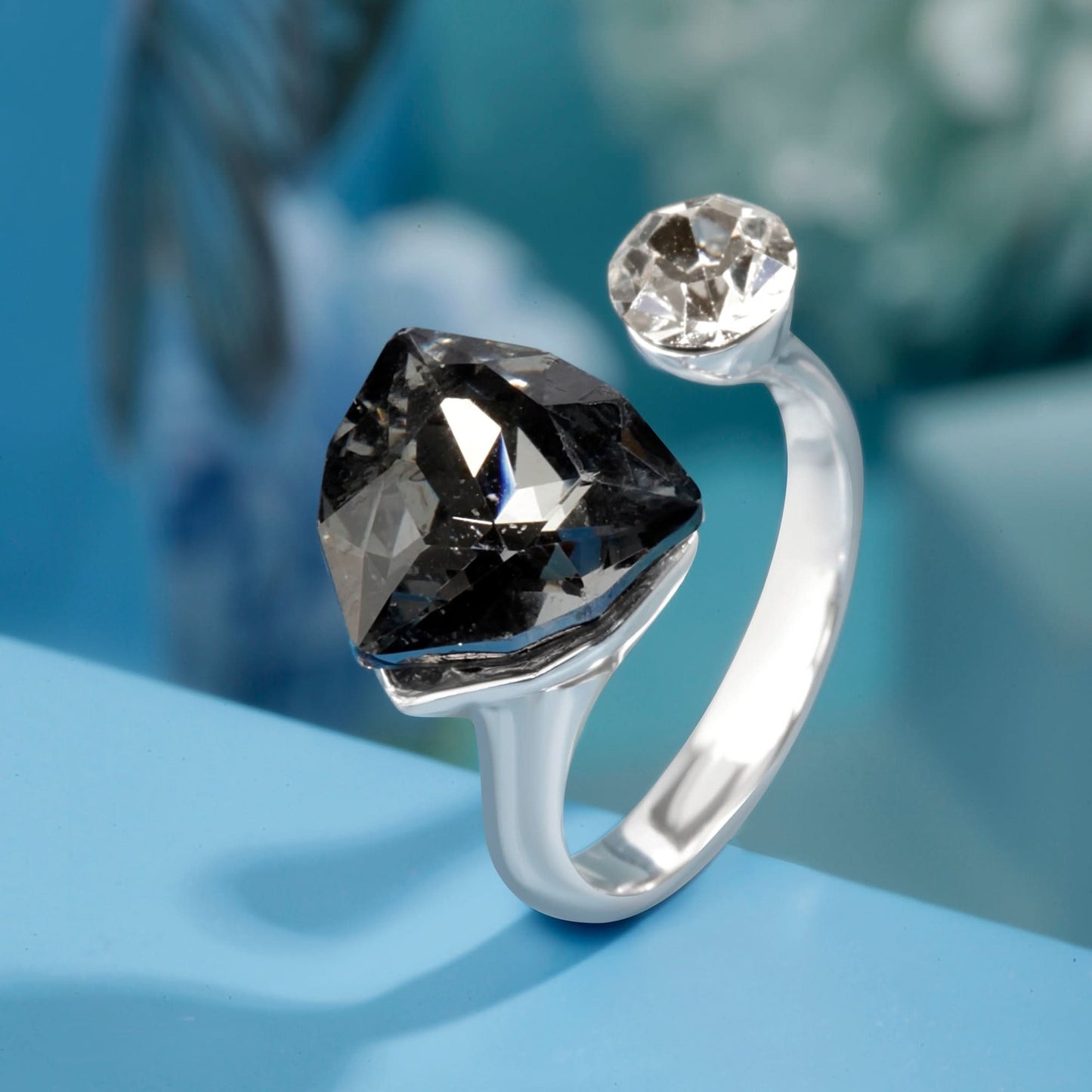Silver Black Gemstone Duet Ring