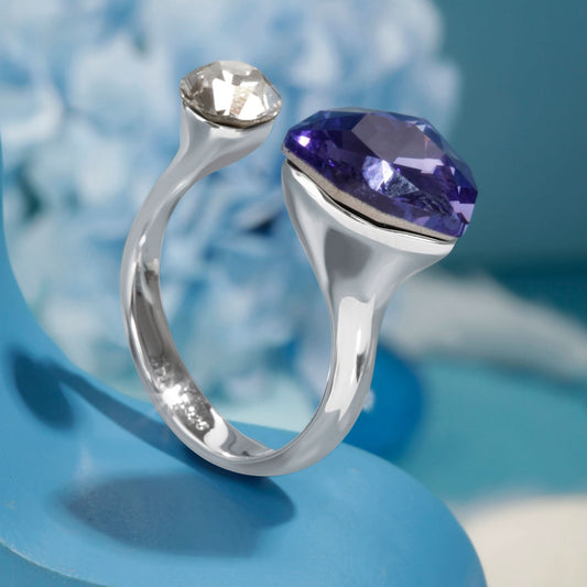 Silver Purple Gemstone Duet Ring