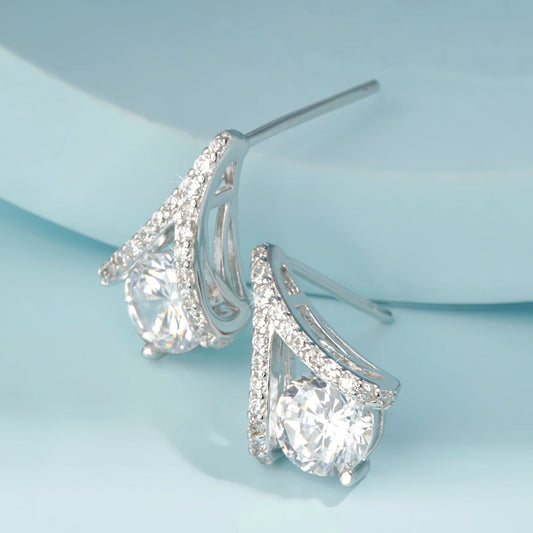 Silver Bell Drop Zircon Earrings