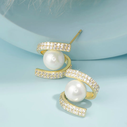 Gold Plated Twist Pearl Earrings Silvish
