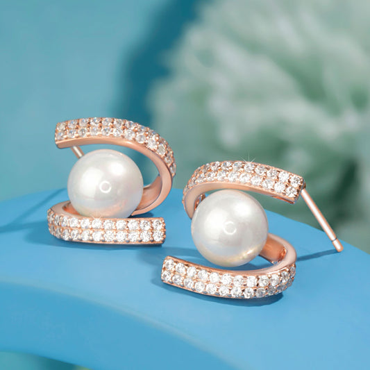 Rose Gold Twist Pearl Earrings