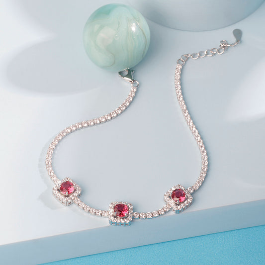 Silver Radiant Red Trinket Gemstone Bracelet Silvish