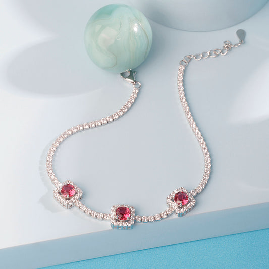 Silver Radiant Red Trinket Gemstone Bracelet