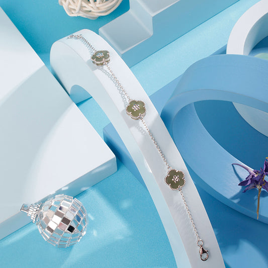 Silver Tri-Green Floral Bracelet