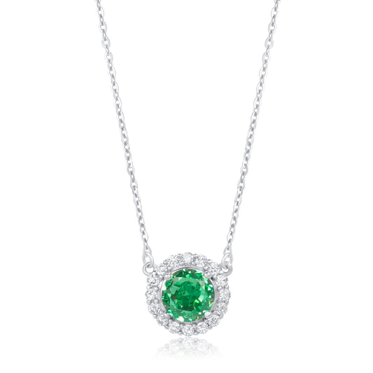 Silver Round Crystal Green Gem Pendant Silvish