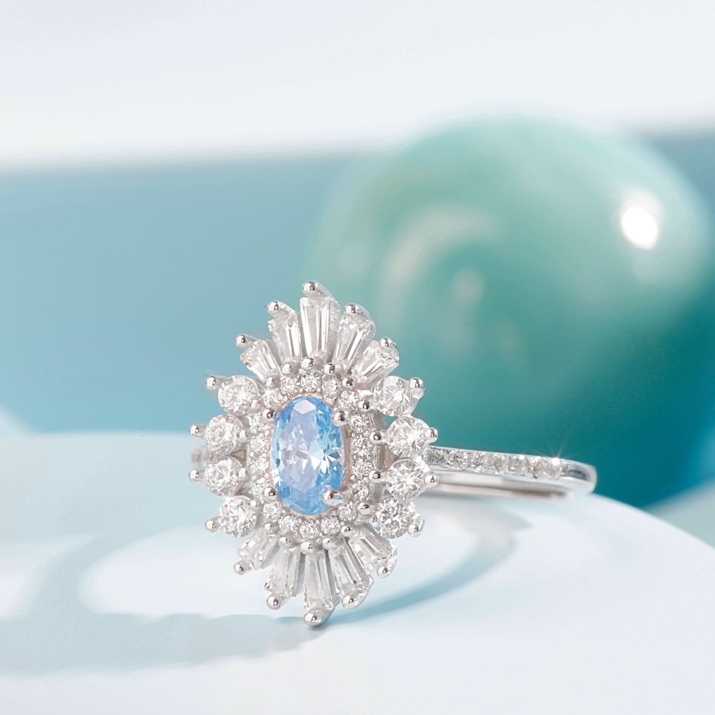 Silver Blossom Blue Gem Ring