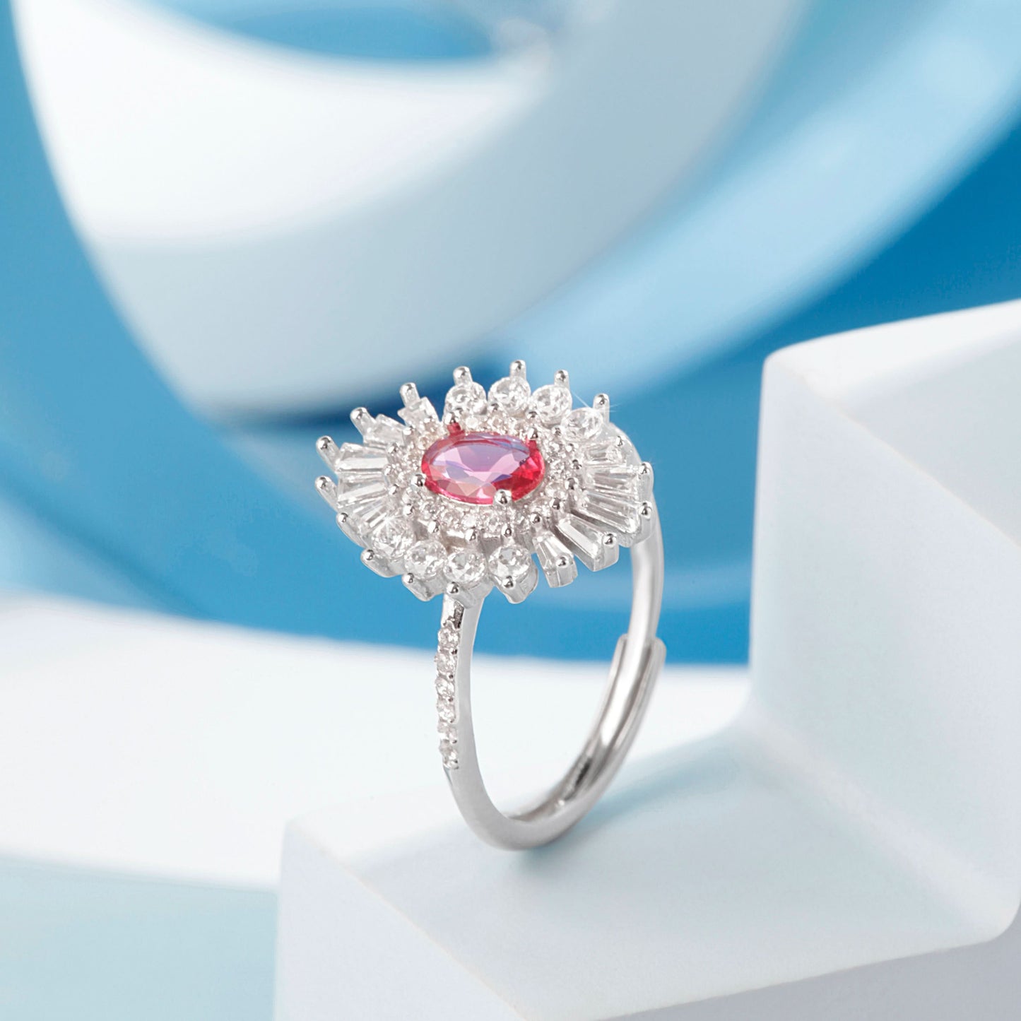 Silver Fiery Passion Pink Gem Ring Silvish