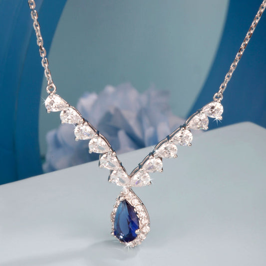 Silver Bridesmaid Blue Water Drop Gemstone Pendant Silvish