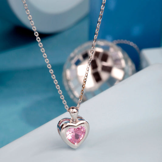 Silver Minimal Pink Heart Pendant