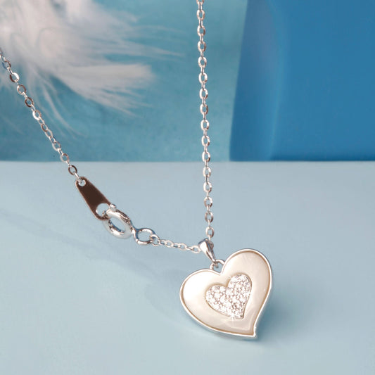 Silver Loving Heart MOP Zircon Pendant Silvish