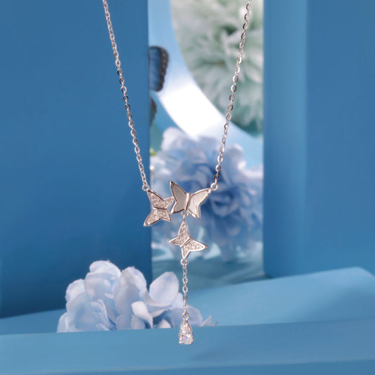 Silver Flying Tri Butterflies Pendant Silvish