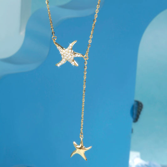 Gold Plated Dual Star Fish Pendant Silvish
