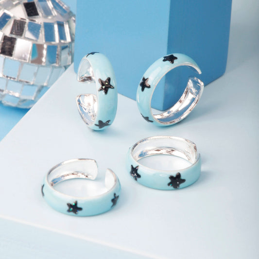 Silver Starry Blue Toe Rings