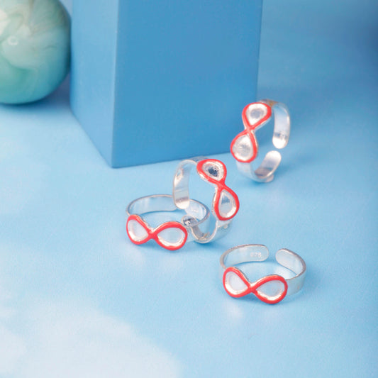 Silver Red Infinity Toe Rings