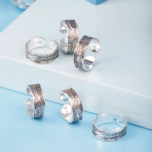 Silver Oxidized Leaf Toe Rings Silvish