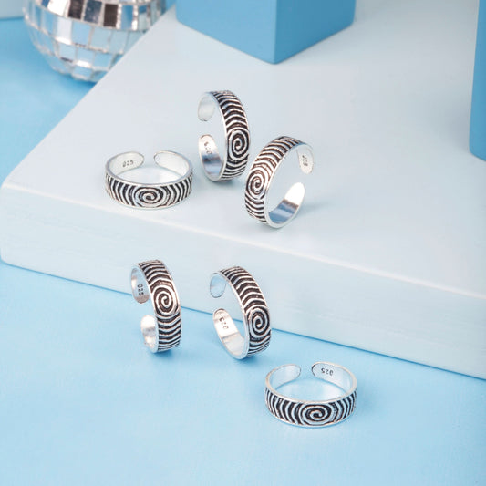Silver Whirlpool Oxidized Toe Rings Silvish