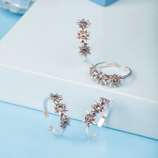Silver Tri-Star Marcasite Toe Rings Silvish