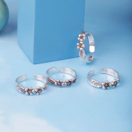 Silver Whispering Meadows Marcasite Toe Rings Silvish