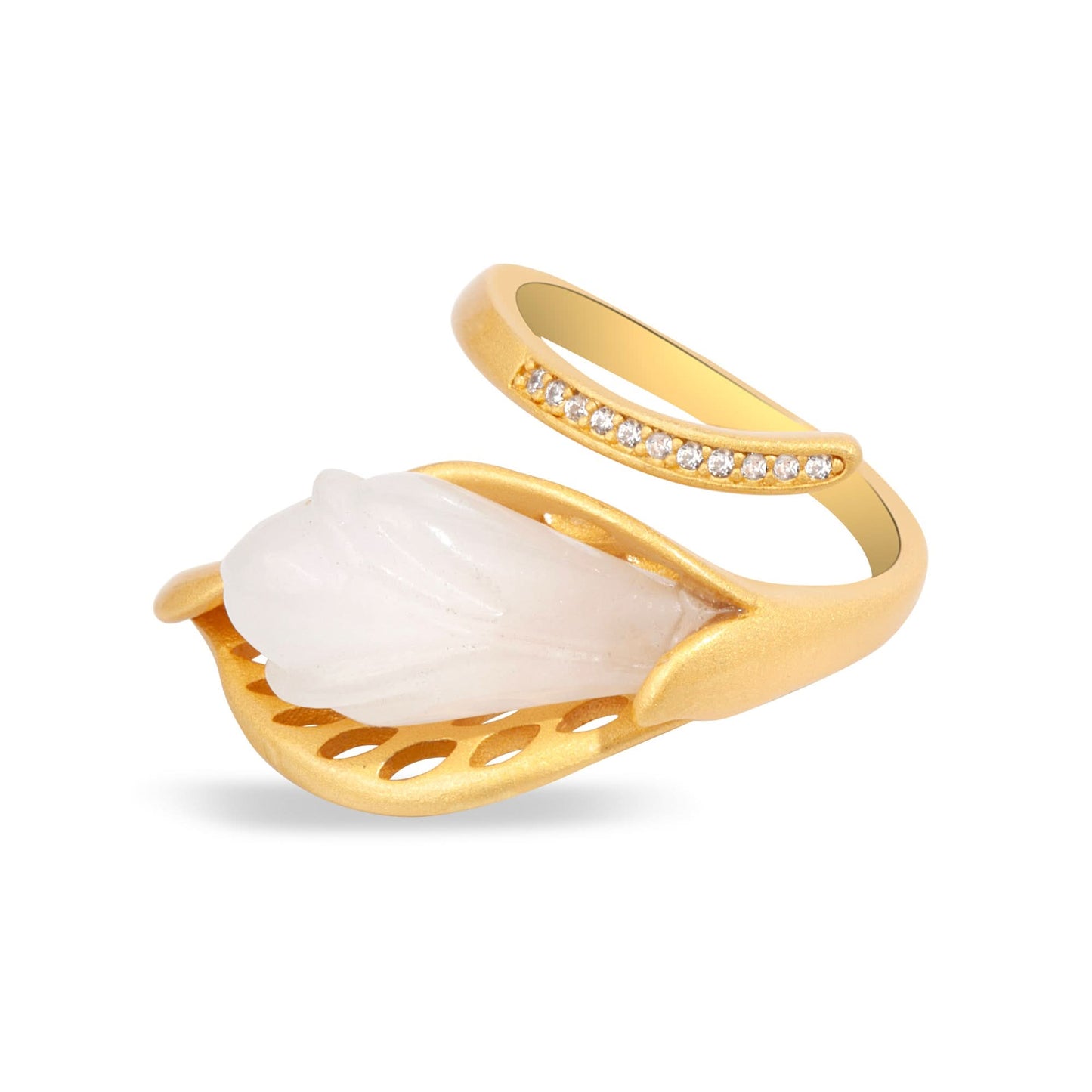 Gold Plated Orchid Decorated White Flower Ring