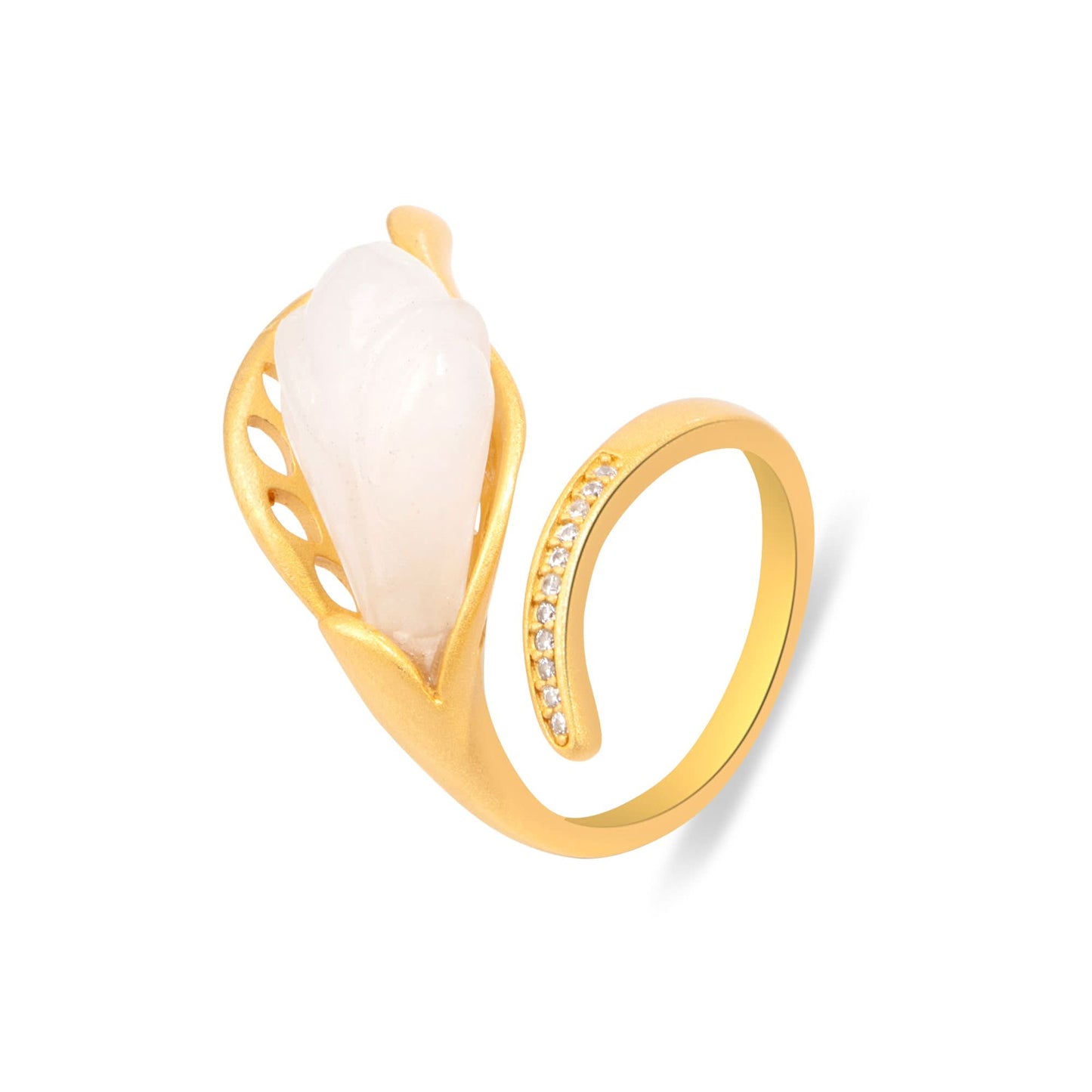 Gold Plated Orchid Decorated White Flower Ring