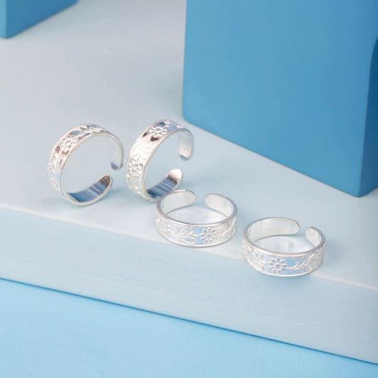 Silver Blossom Band Toe Rings Silvish