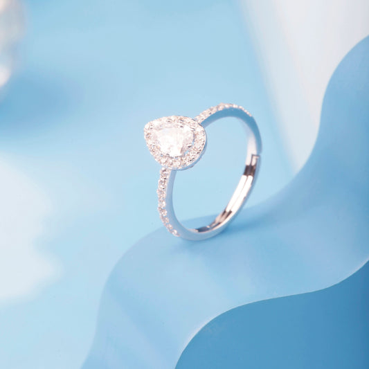 Silver White Stone Water Drop Ring Silvish