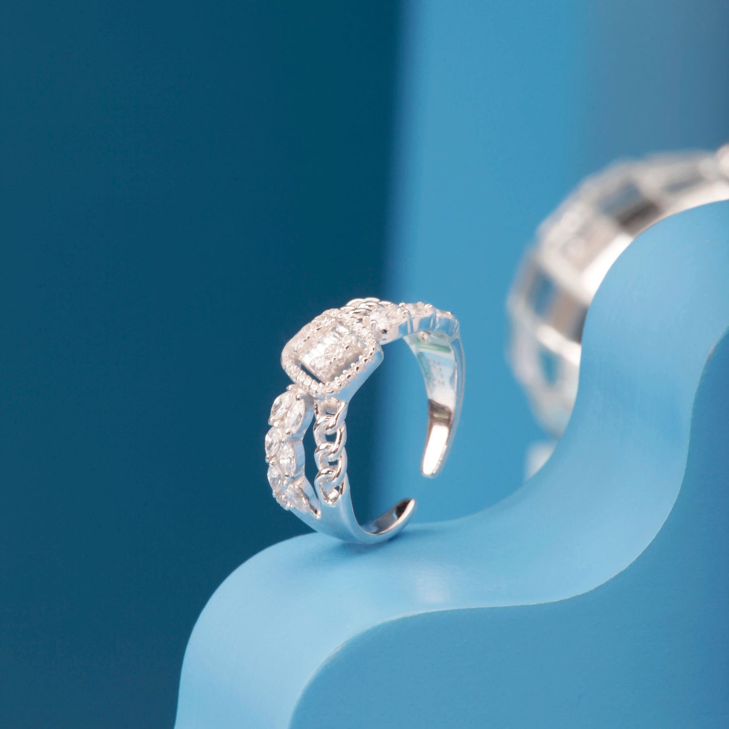 Silver Crystal White Stone Ring Silvish