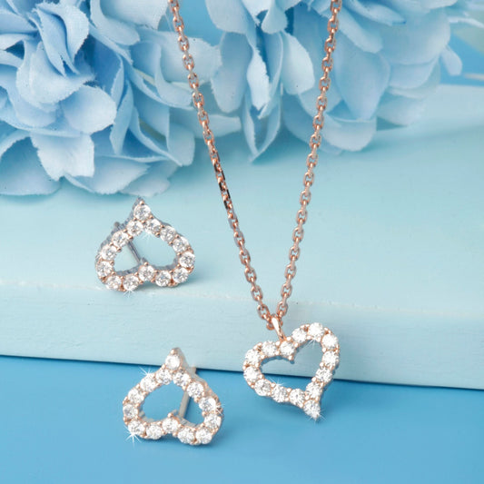 Rose Gold Loving Hearts Pendant Set Silvish