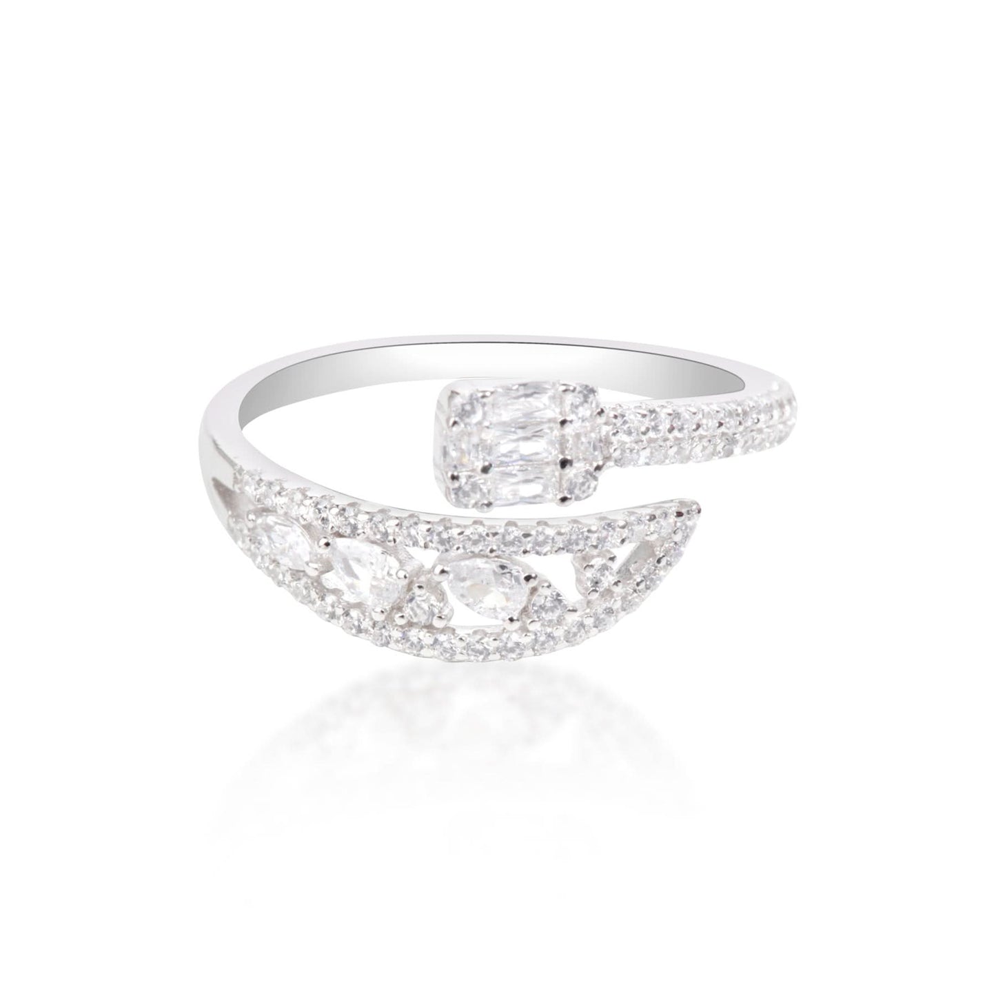 Silver Open Cut Rounded White Stone Ring
