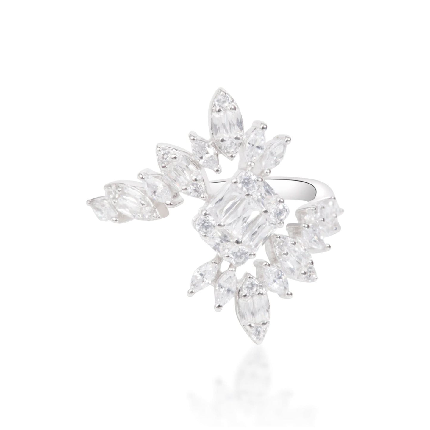 Silver Sterling Leafs White Stone Ring