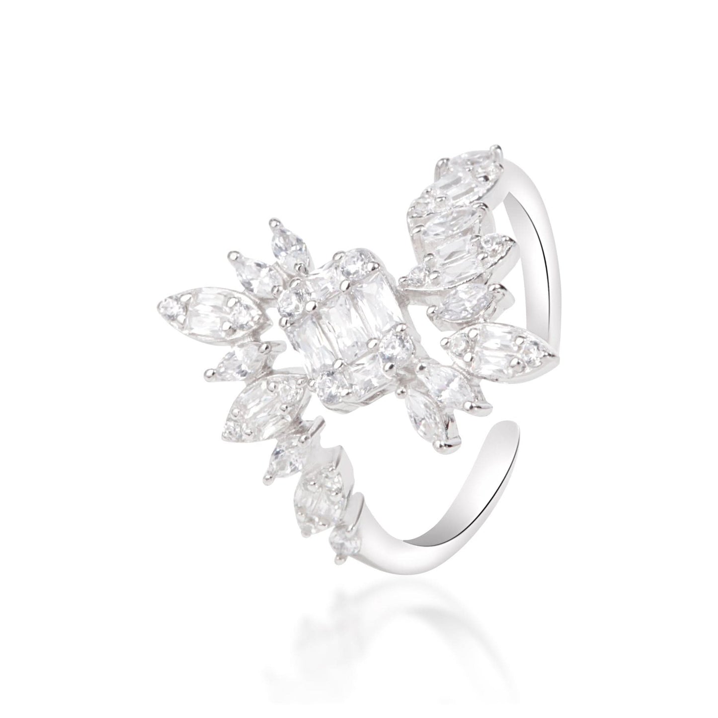 Silver Sterling Leafs White Stone Ring