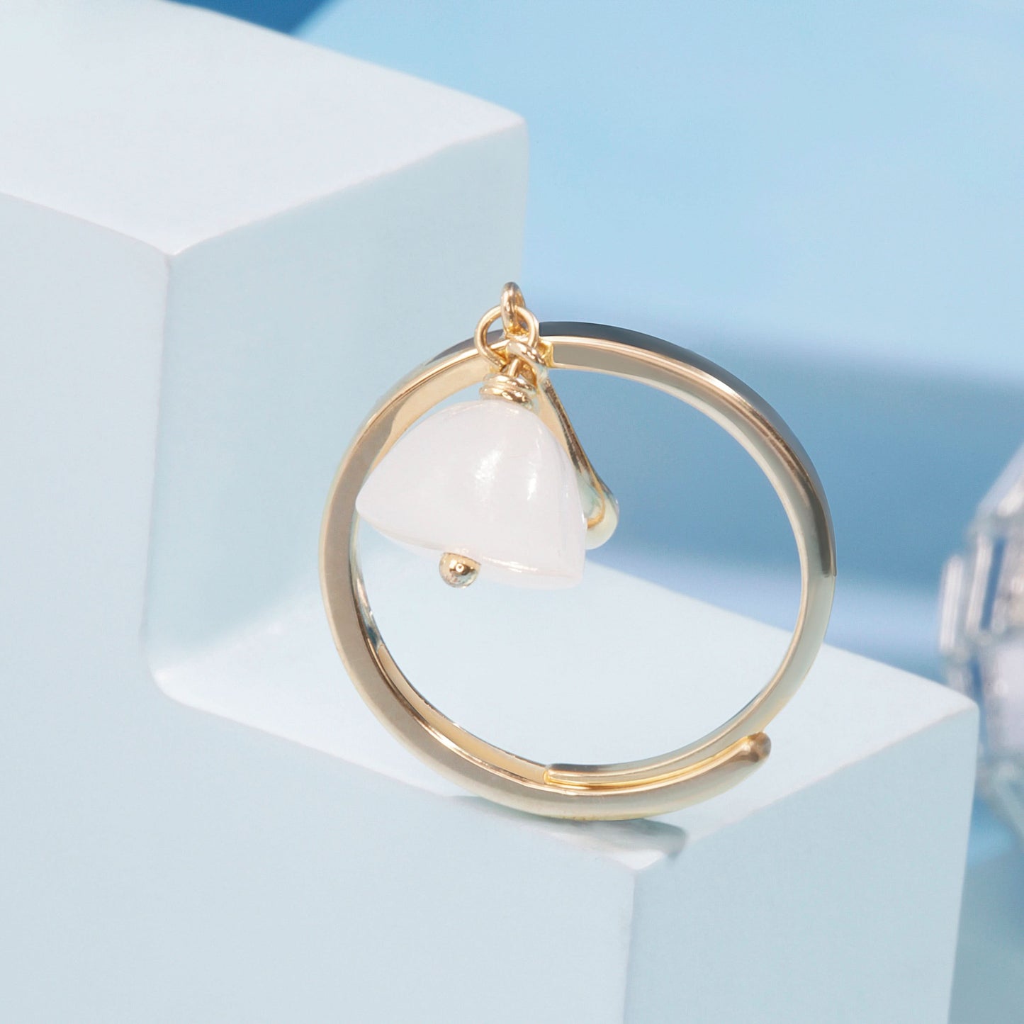 Gold Plated White Stone Floral Ring Silvish