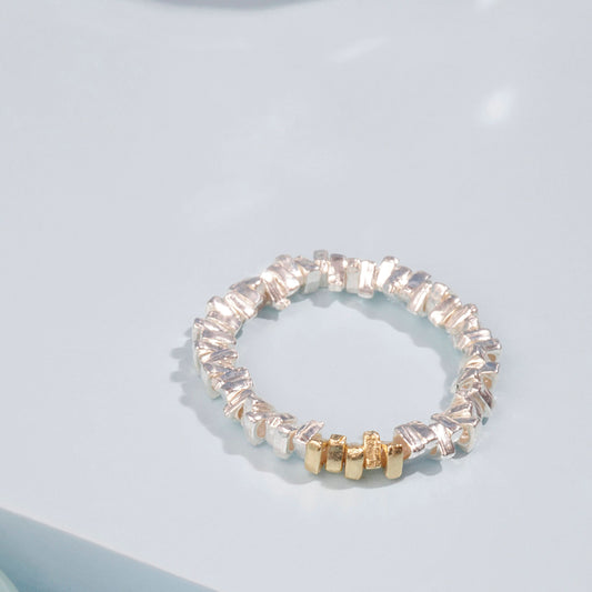 Silver Geometric Irregular Two Tone Ring