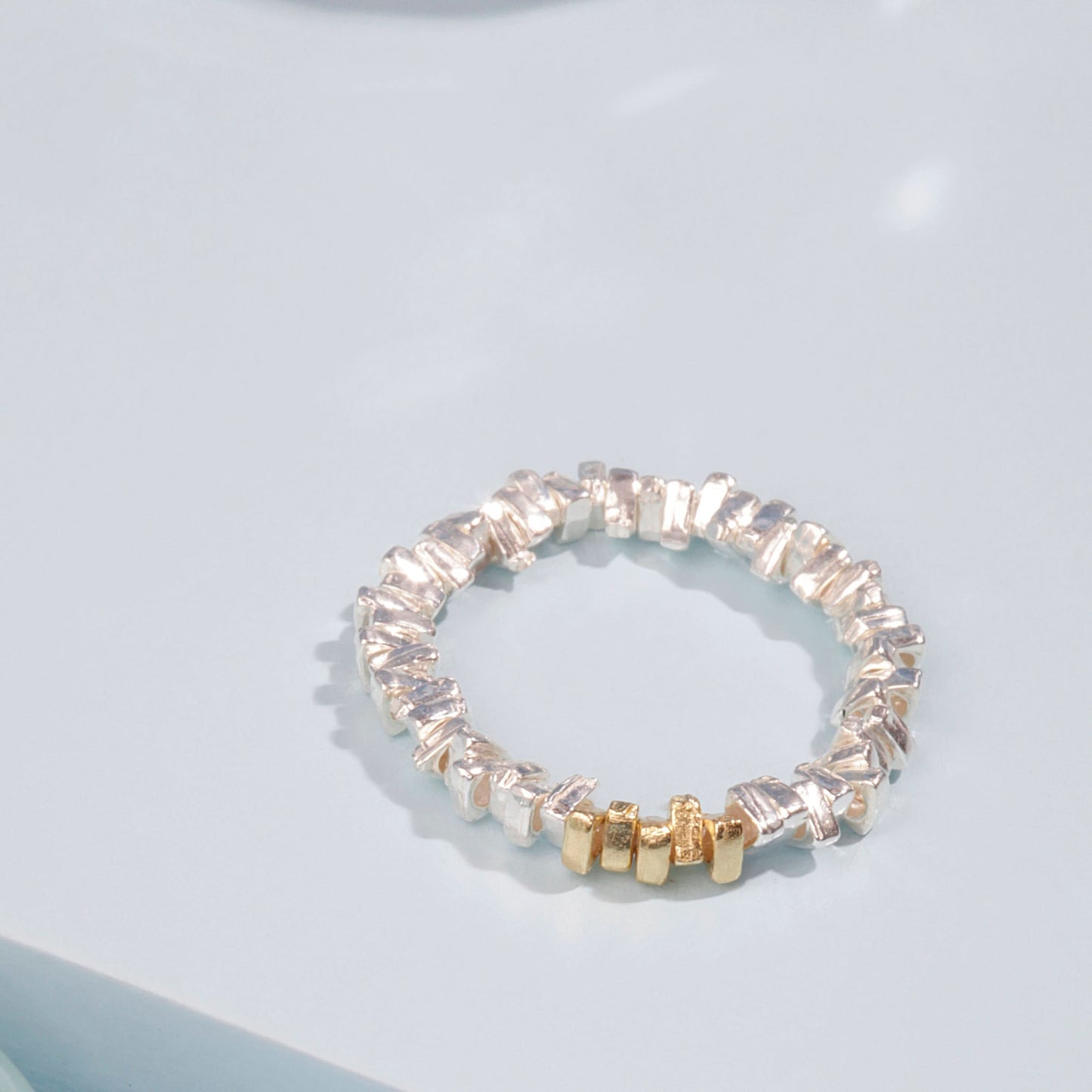 Silver Geometric Irregular Two Tone Ring Silvish