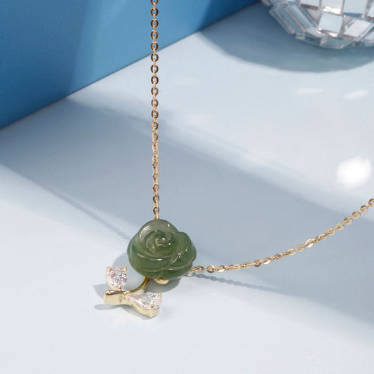 Gold Plated Jade Floral Pendant Silvish
